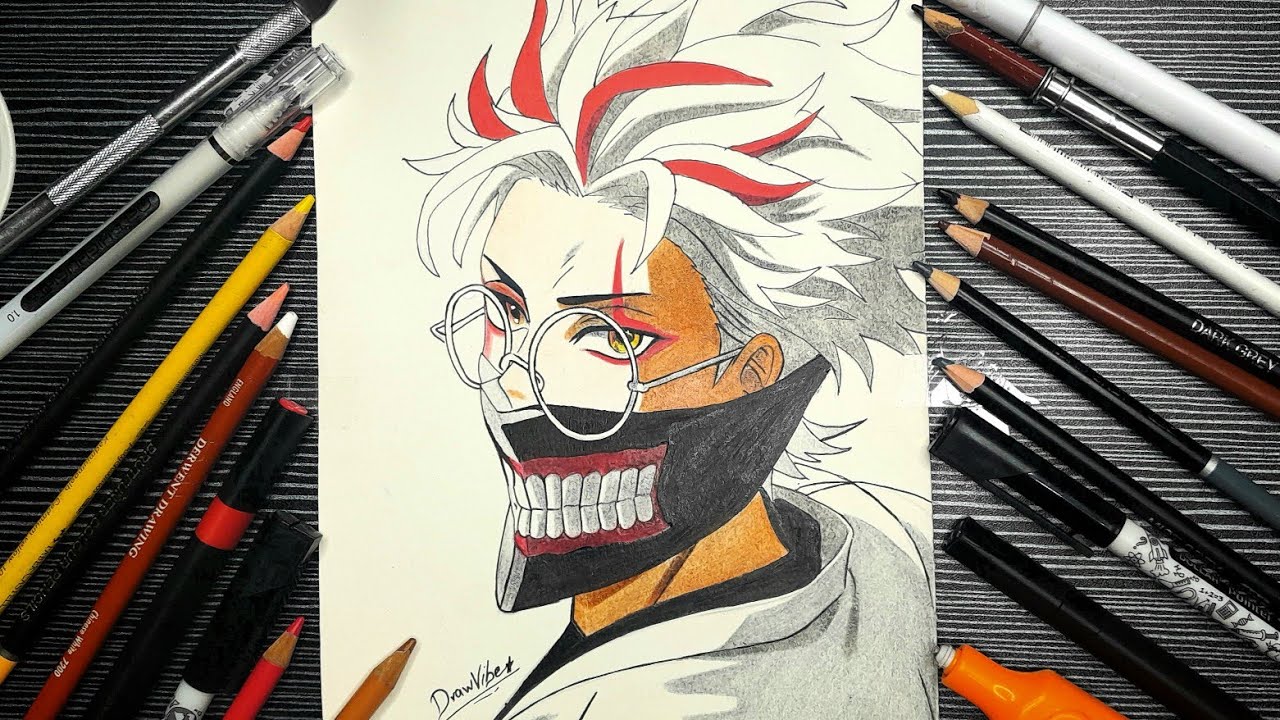 Insane Anime Mask Art – Full Drawing Process (Colored Pencil)