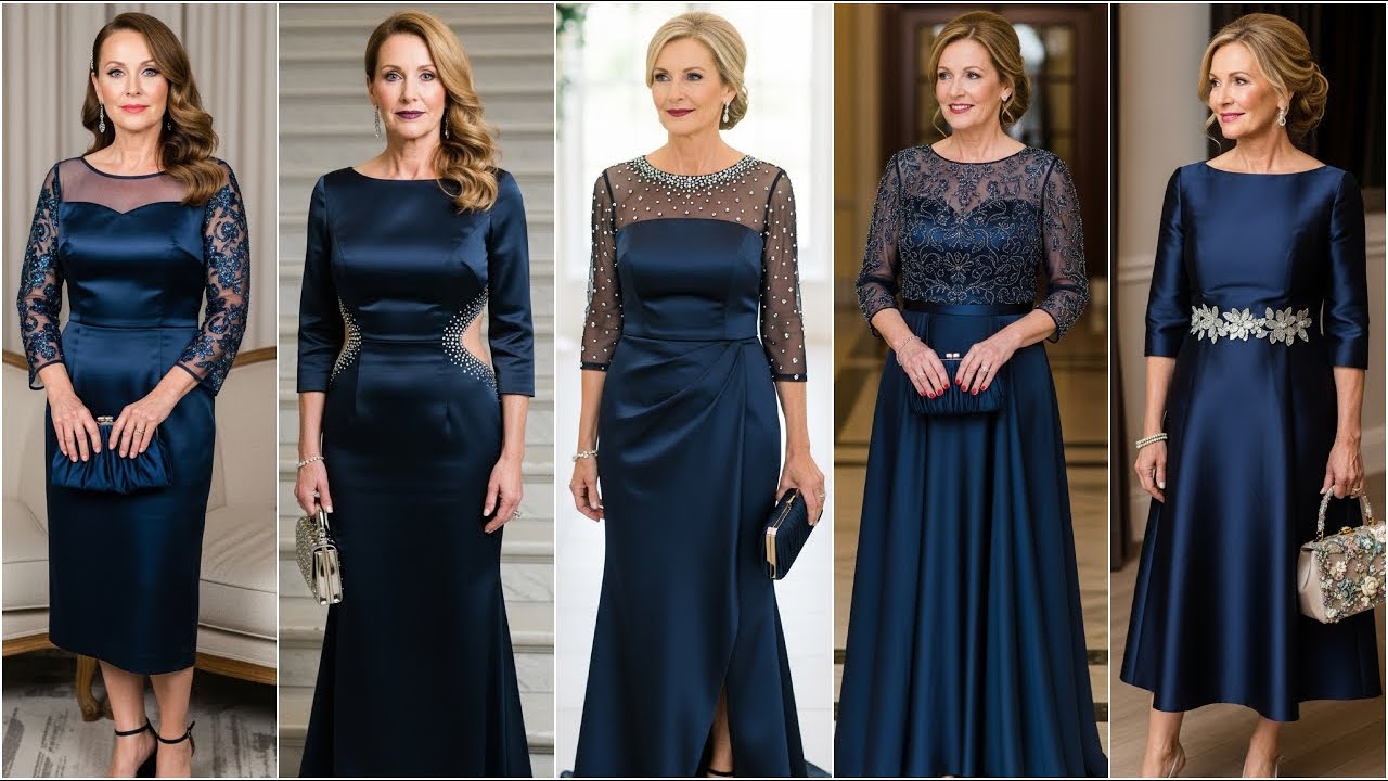 Satin Wedding Dresses for Mother of the Bride- Trendy Mother of the Bride Dresses in Navy Color 2025