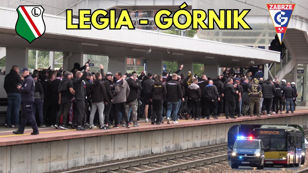 LEGIA - GÓRNIK ZABRZE 2024: Przyjazd kibiców Górnika do Warszawy, akcja i wiele radiowozów Policji