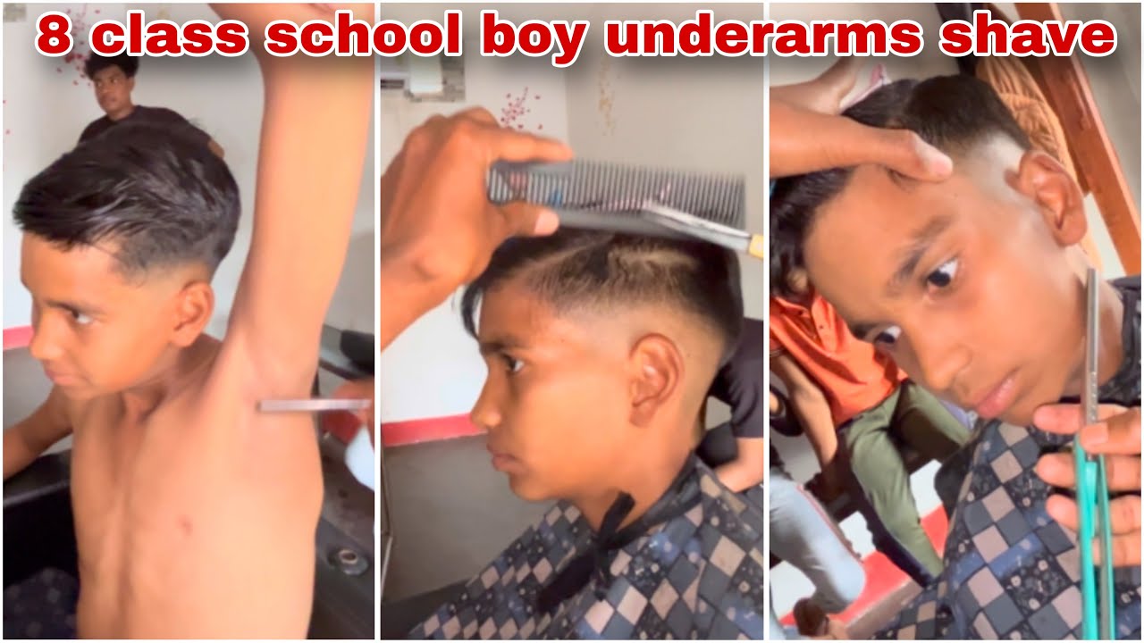 8 class school boy underarms shave | beard moustache shaving | drop fade haircut | ASMR video |2025