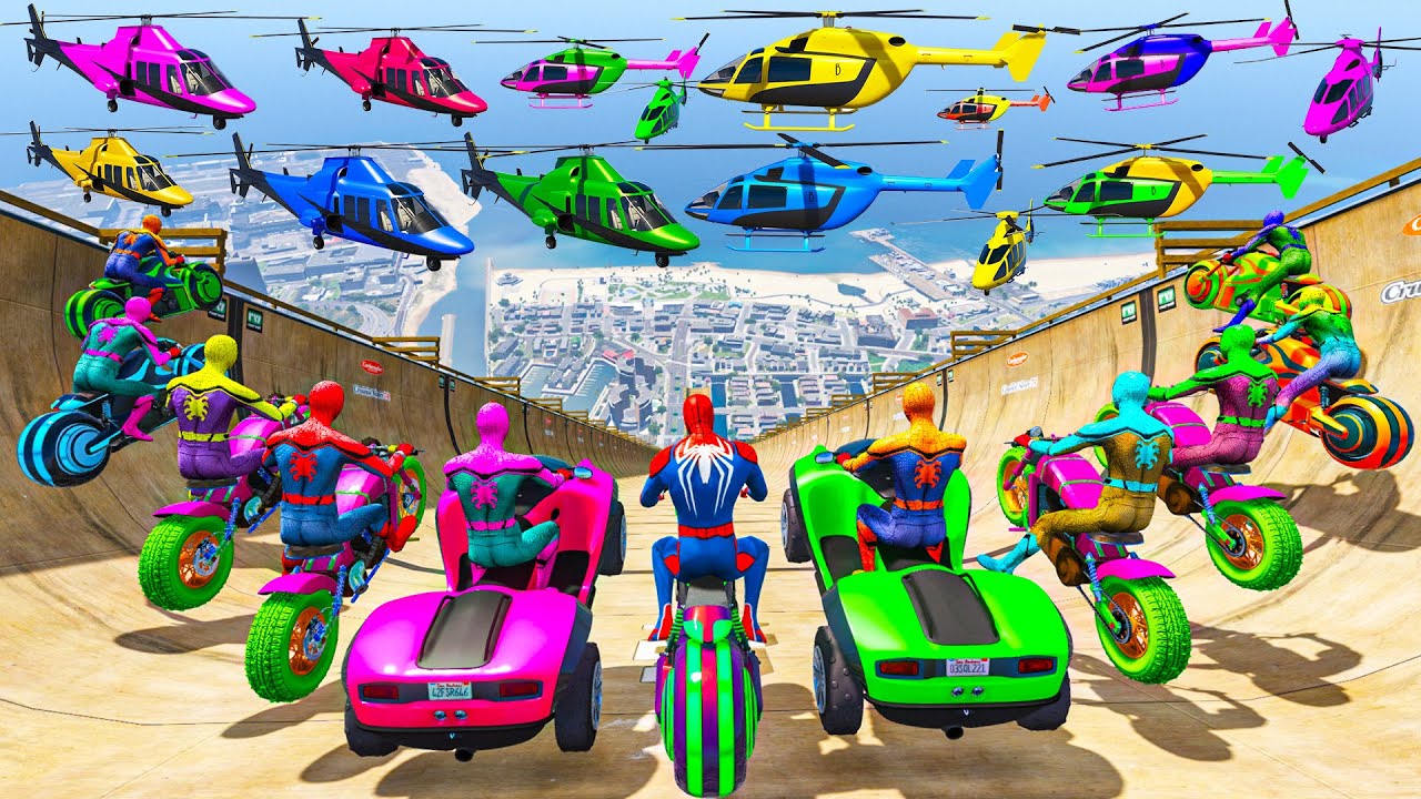 Rainbow Spiderman vs Longest Ramp in GTA 5 - Jumping from Highest Mega Ramp in GTA 5 #22