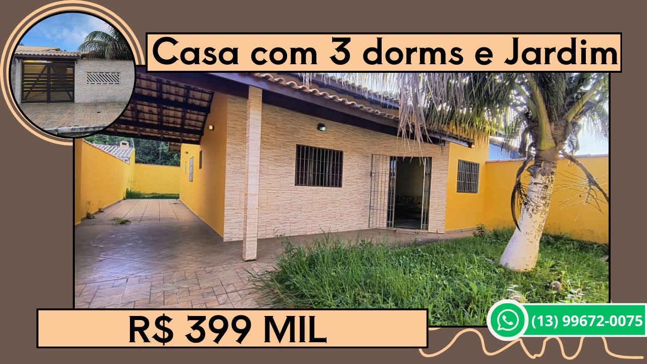 Ref. 517 - (VENDIDA) Casa a venda com 3 dorms em lote inteiro enorme com jardim em itanhaém SP