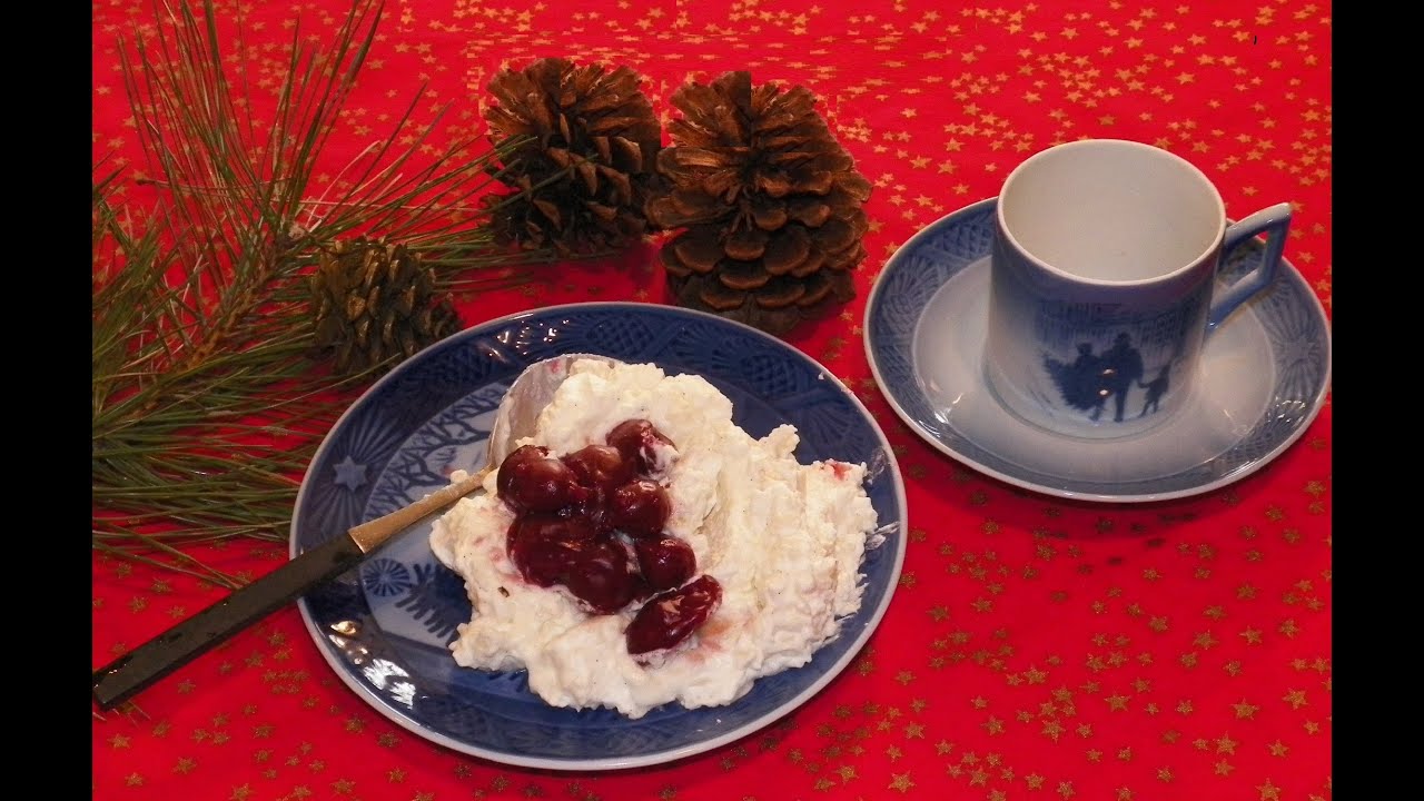 Danish Christmas Rice Pudding with Cherry Sauce Dessert Recipe. Risalamande med kirsebærsauce