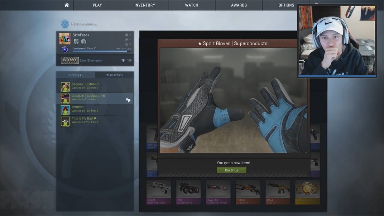 Реакция людей на выпадение перчаток в CS:GO [ Перчатки из Glove case ]