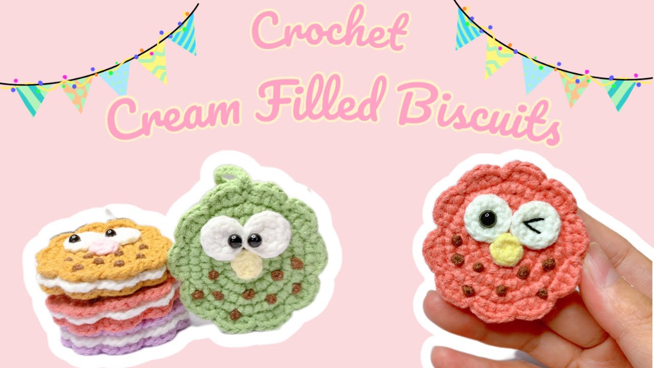 #27 Crochet Cream Filled Biscuits. Móc khoá bánh quy nhân kem bằng len. #keychain #cute #biscuits