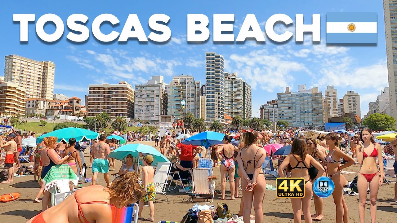 4K - Beach Walk TOSCAS BEACH in MAR DEL PLATA - December 2022 Clear Day
