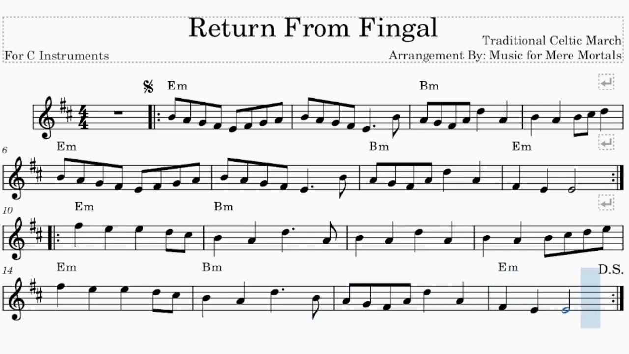 Return from Fingal - Celtic March - Play Along for C Instruments