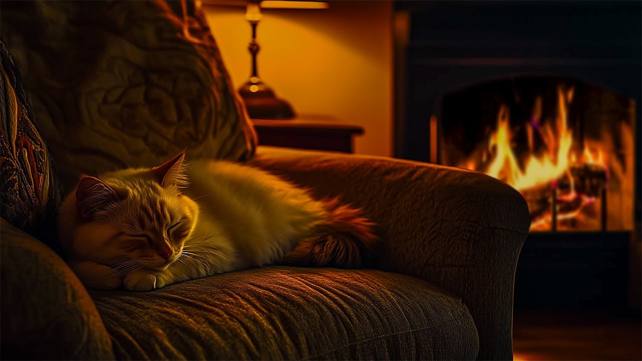 Relaxing Weekend By The Fireplace With Cat Purring Sounds To Sleep Soundly And Unwind At Night Calm