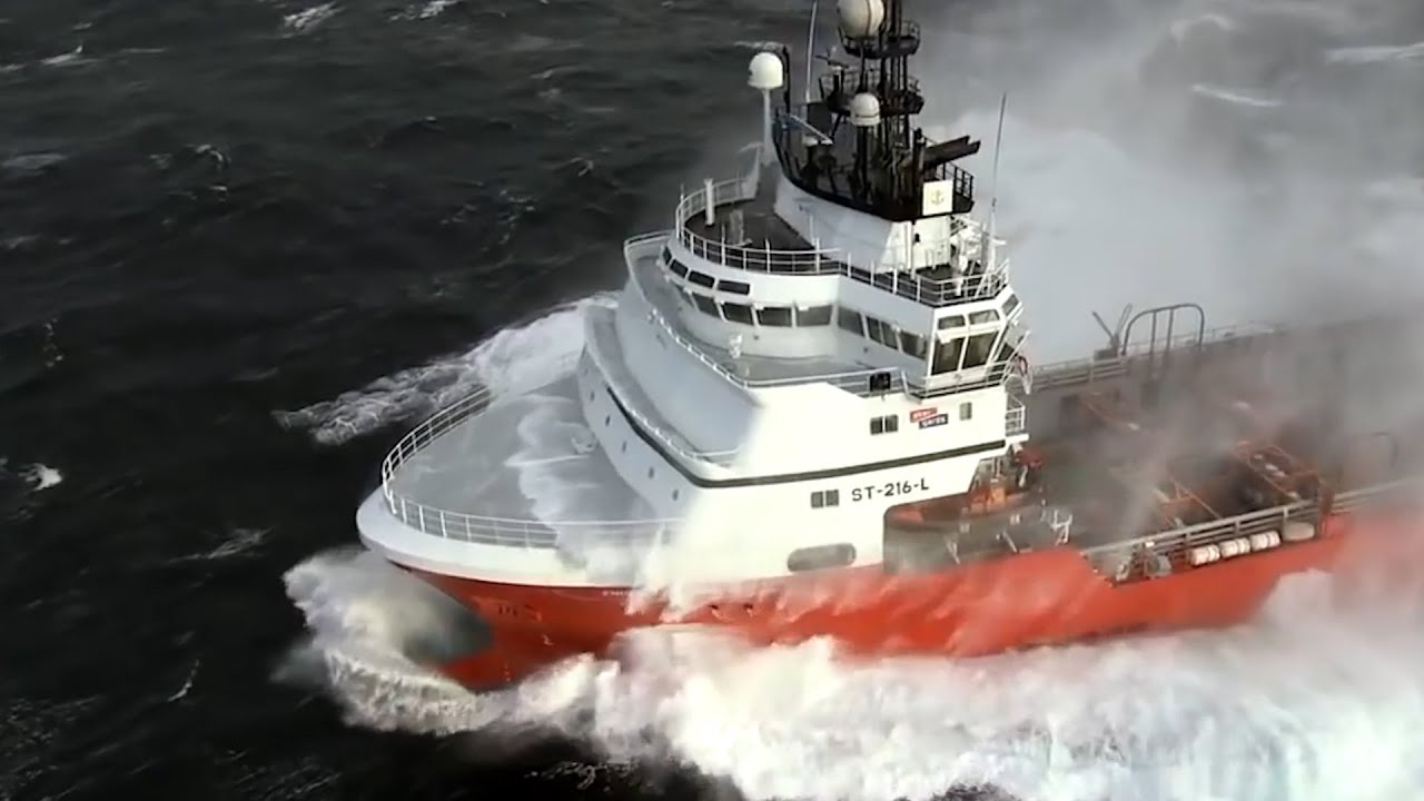 supply boat in rough sea