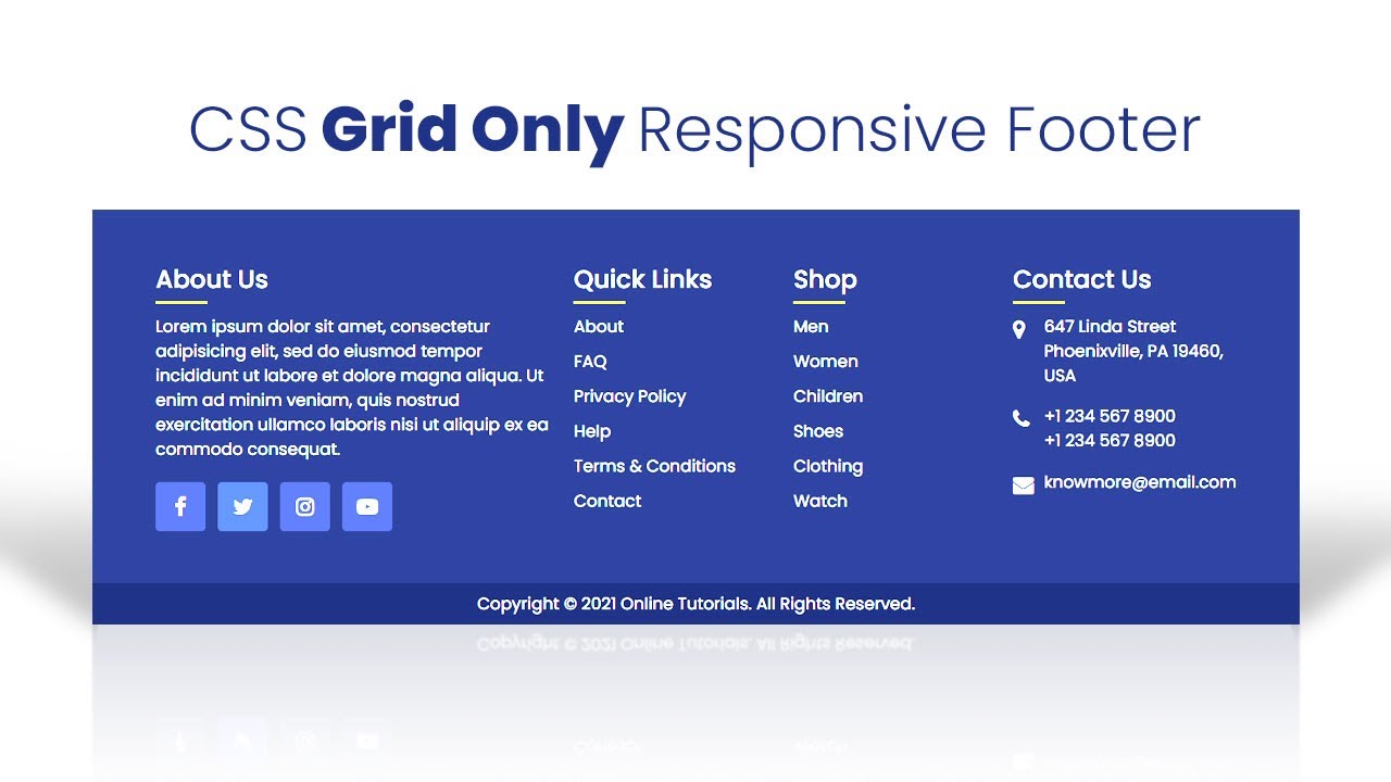 Responsive Footer Design Using Html & CSS Grid | HTML CSS Footer
