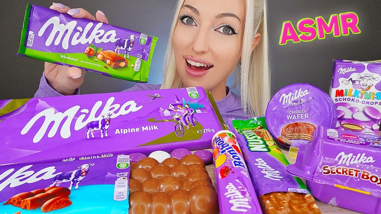 ASMR EATING CHOCOLATE MILKA, CANDY BARS, CHOCO WAFER, SECRET BOX, 초콜릿 디저트 (DESSERT) MUKBANG 먹방