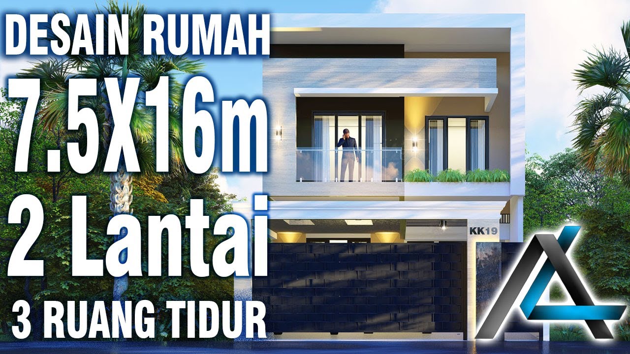 DESAIN RUMAH 7,5 x 16  meter I Surabaya - RUMAH MINIMALIS MODERN 2 LANTAI  + ROOFTOP & KOLAM IKAN