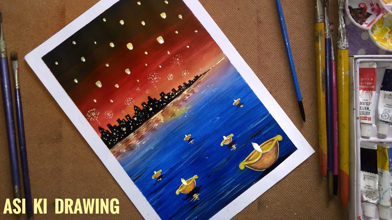 Diya drawing for Diwali || Water colour || Asitava Mondal ||