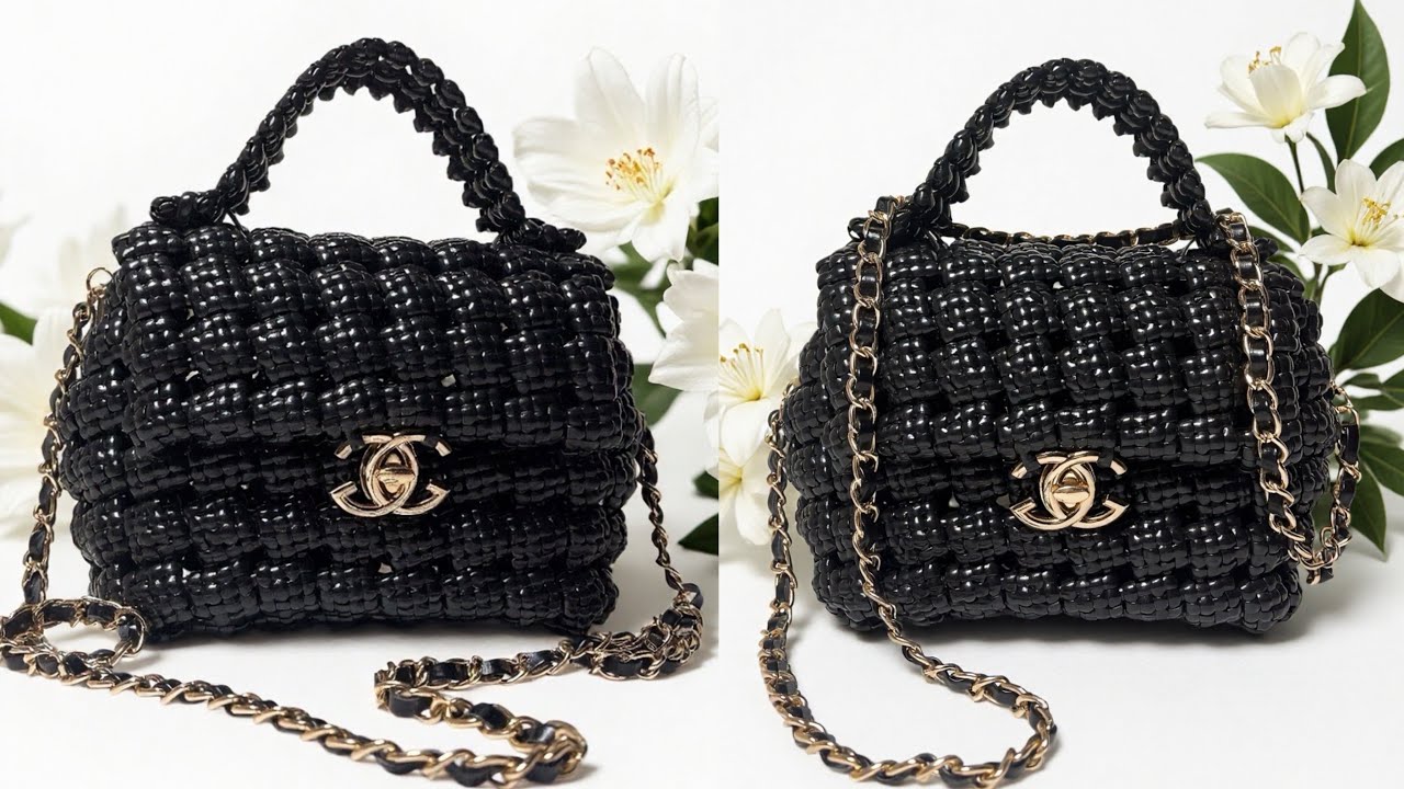 🤩DIY Elegant  Plastic Wire Black Bag, Calm & Relaxing Handwoven Bag Making, Relaxing Craft Process