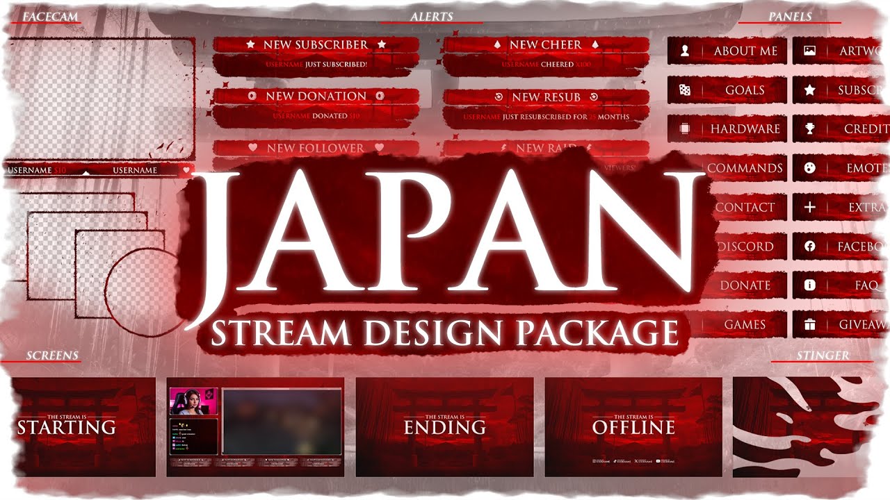 Animated Japan Twitch Overlay Stream Package for OBS, Streamlabs & StreamElements