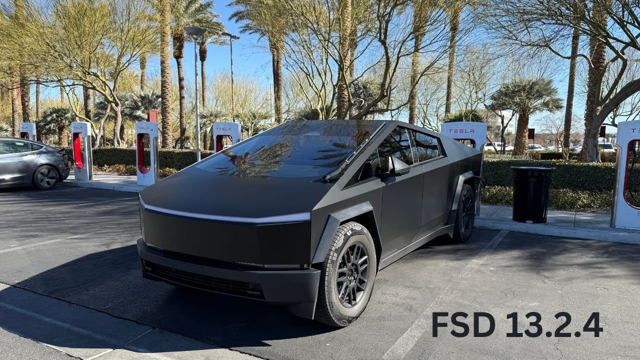 Tesla Cybertruck FSD 13.2.4 - Navigate to Red Rock Supercharger