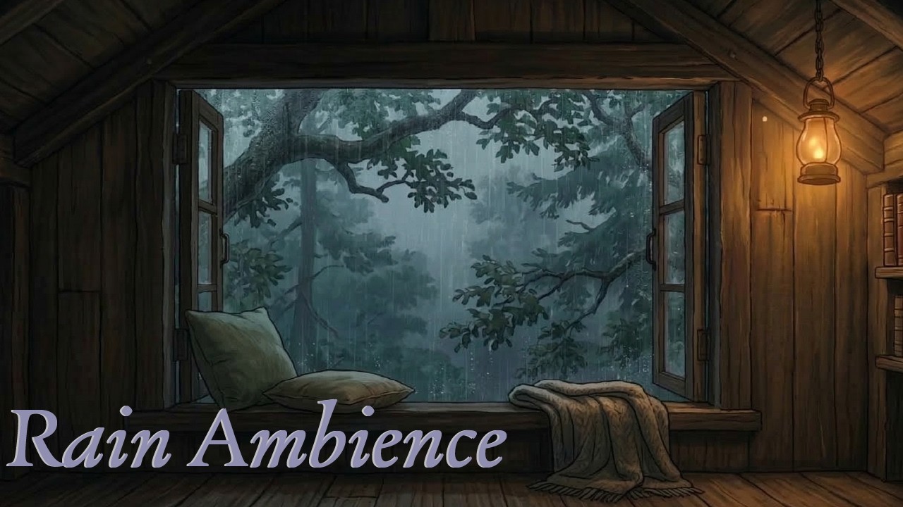 Rainy Treehouse Ambience 🌧️🌲 | Cozy Forest Rain Sounds – Ghibli Style (1 Hour)