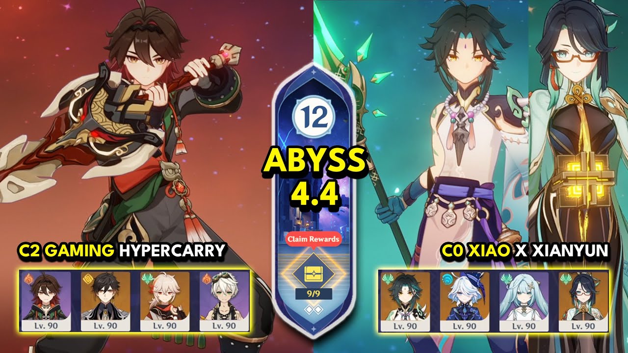 C2 Gaming Hypercarry & C0 Xiao x Xianyun | Spiral Abyss 4.4 Floor 12 9 Stars | Genshin Impact 4.4