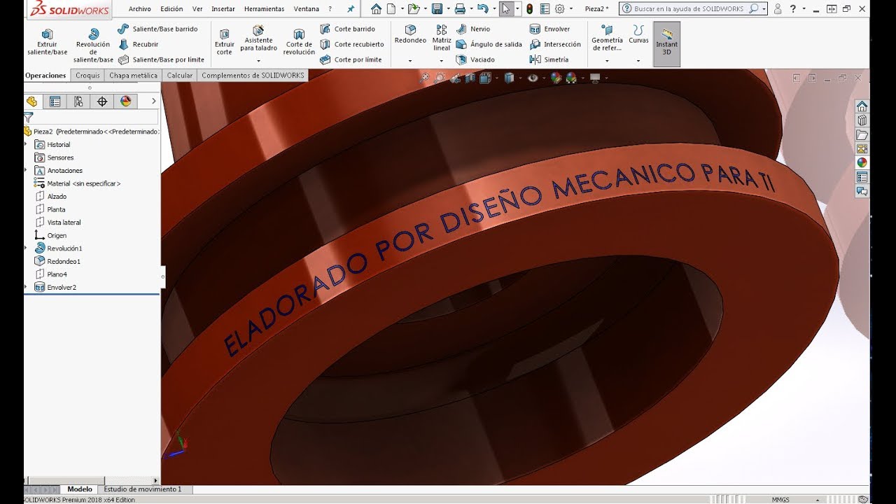 Texto en superficies Cilindricas comando envolver   Solidworks 2018