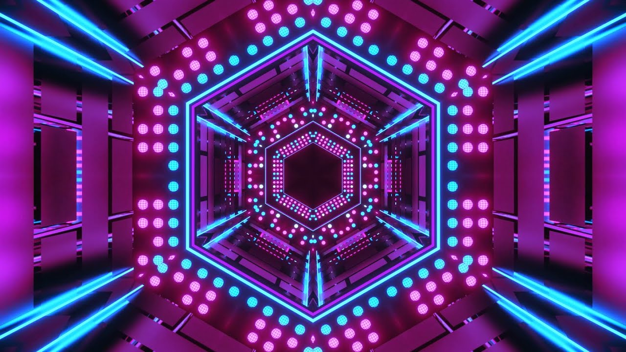 4K Abstract Hexagon tunnel  Blue & Pink Color Neon Party Light ScreenSaver Background Video