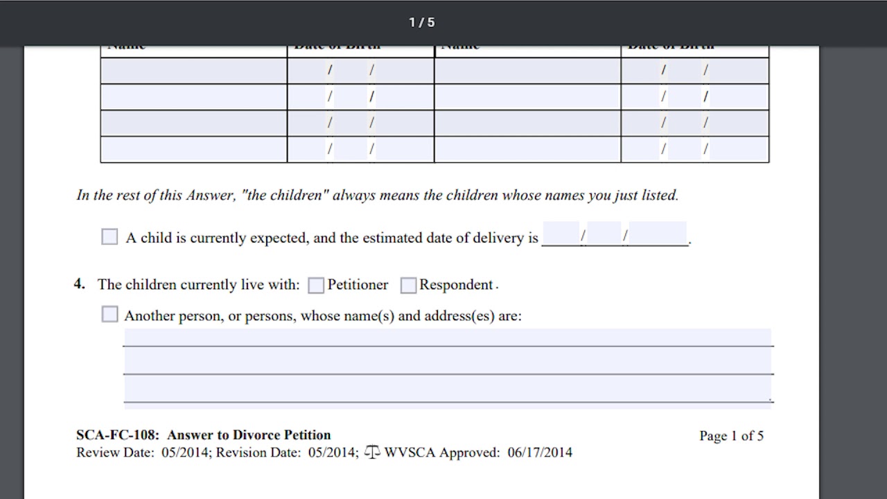 How to Fill Out the Answer to Divorce Petition Form in WV Divorce