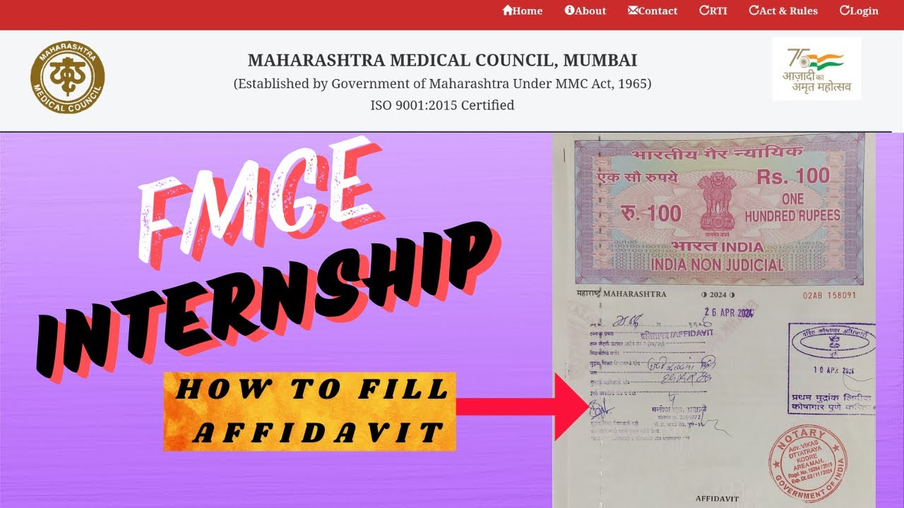 Affidavit for MMC | FMGE Internship in Maharashtra 4K | Full process with example