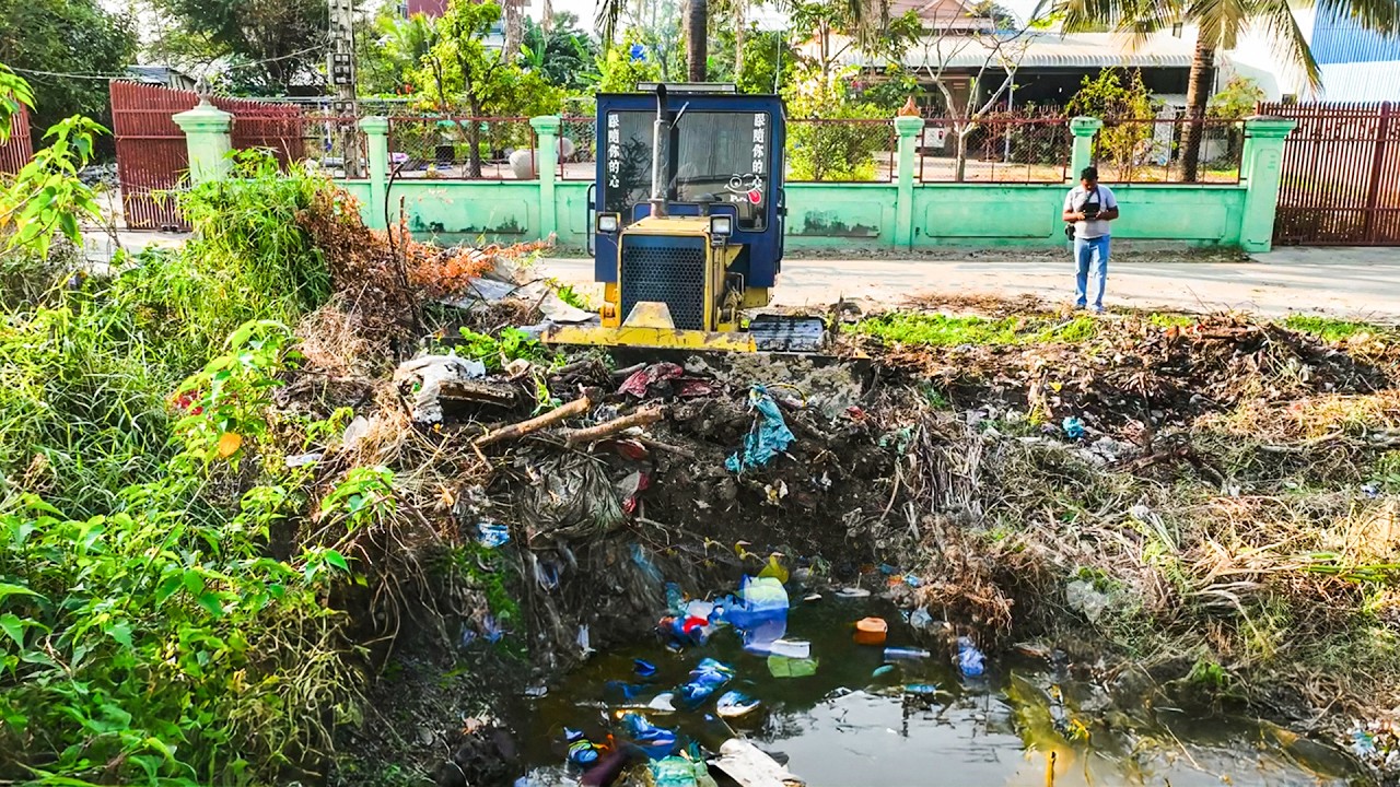 Start Opening Wonderful Project.! Landfill Delete Garbage With Pond Using Skills Dozer Pushing Soil