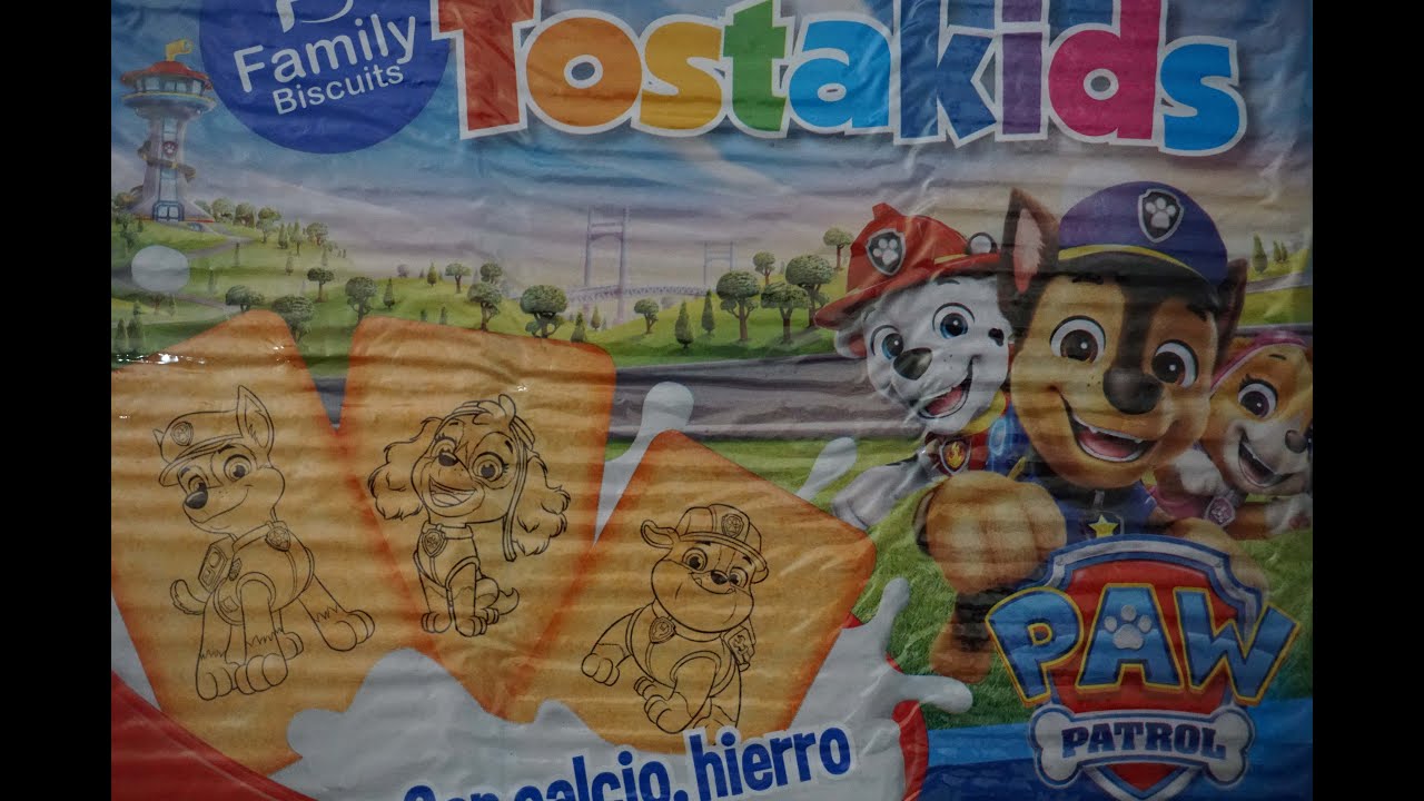 ENSEÑANDO GALLETAS PATRULLA CANINA TOSTAKIDS DEL FAMILY CASH, LIDL CONSUM Y CARREFOUR