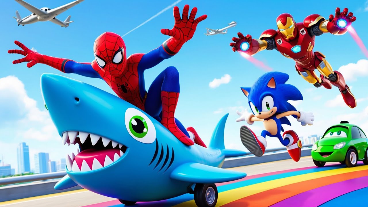 GTAV SPIDER-MAN, SHREK, BATMAN, JOKER, HARLEY QUEEN, CATWOMAN, in the Best Hard Epic Stunt Race
