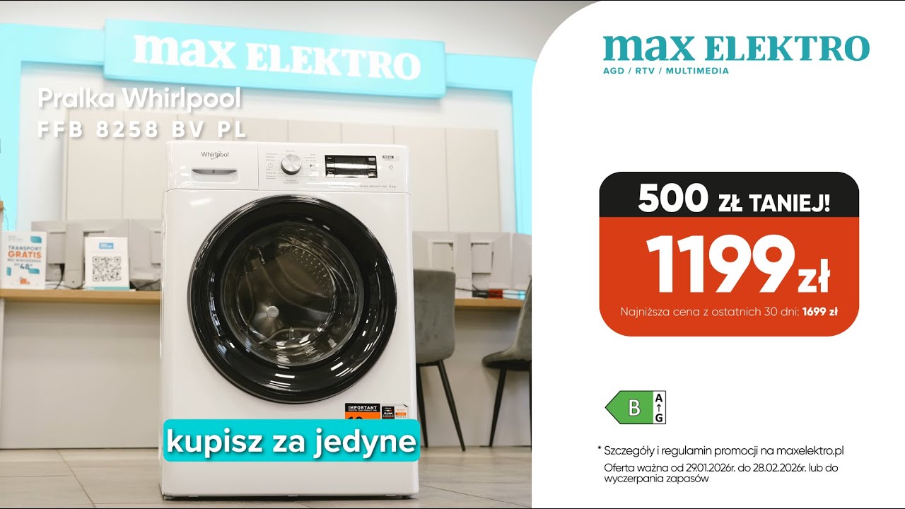 Realne oszczędności na rachunkach | Pralka Whirlpool FFB 8258 BV PL