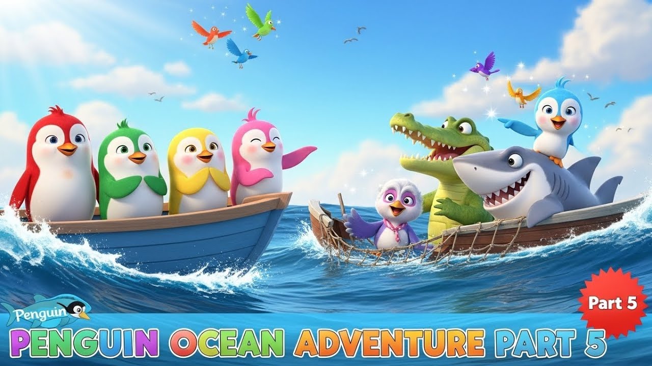 Penguin Ocean Adventure Part 5 🐧🌊 | Five Little Penguins Save Saros Bird | Kids Story & Song |