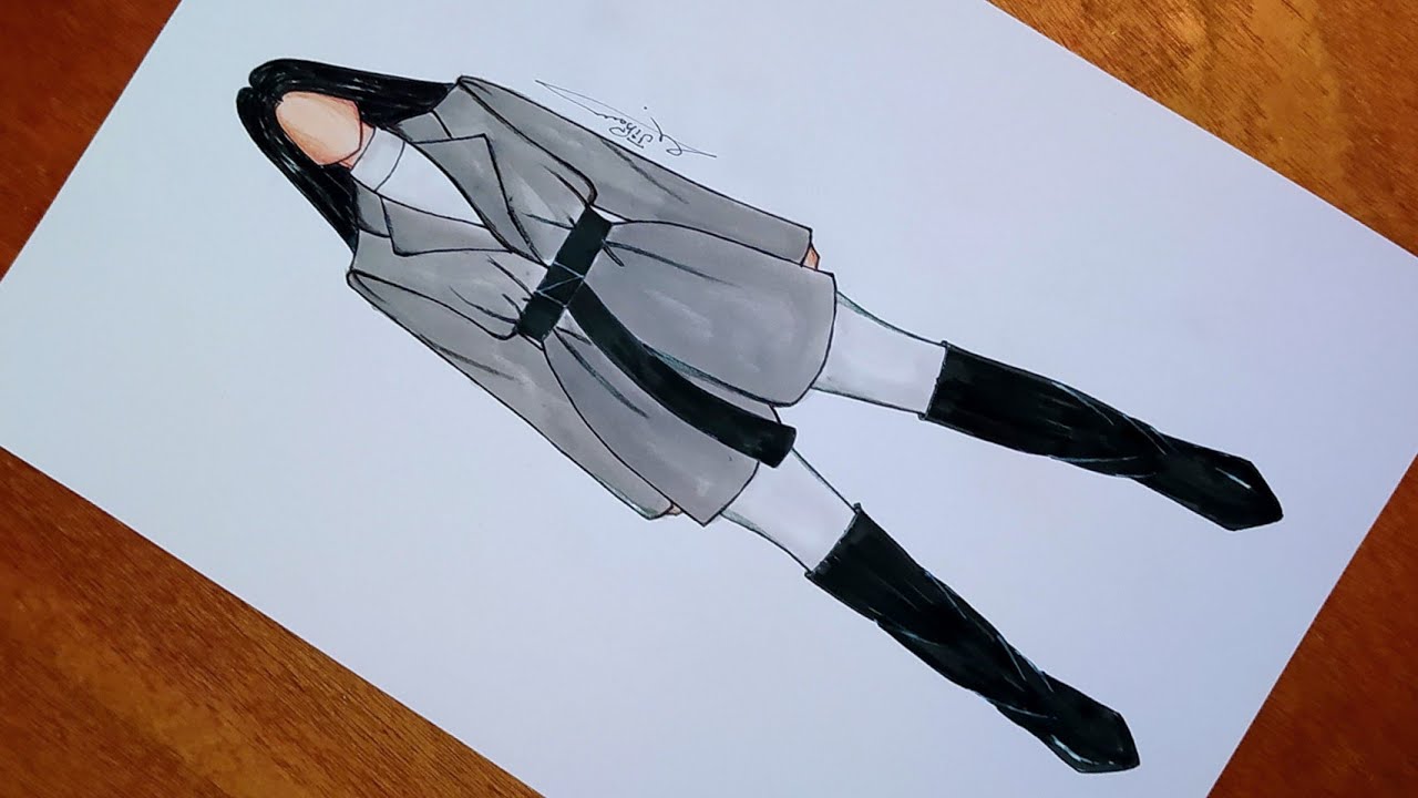 تعلم رسم أزياء شتوية سهلة جدا خطوة بخطوة 6 | رسم أزياء كاجوال