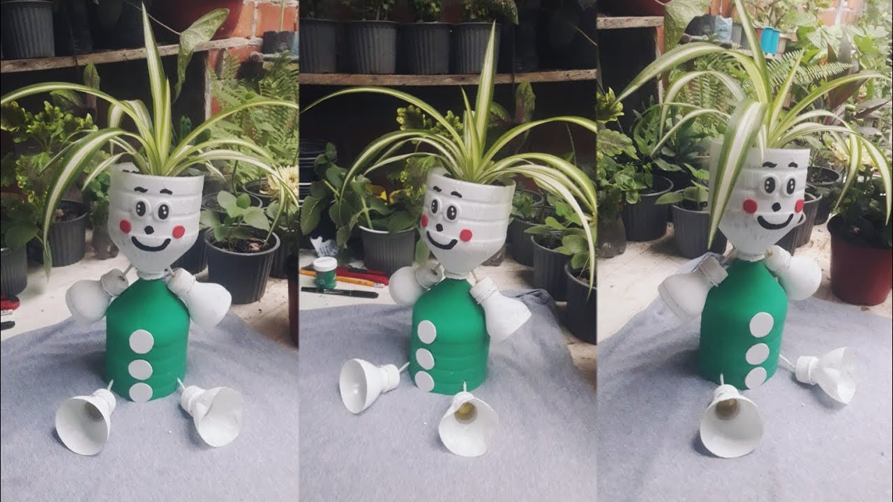 Maceta de muñeco con botellas plásticas recicladas hermosa, fácil y muy rápida de hacer😍♻️