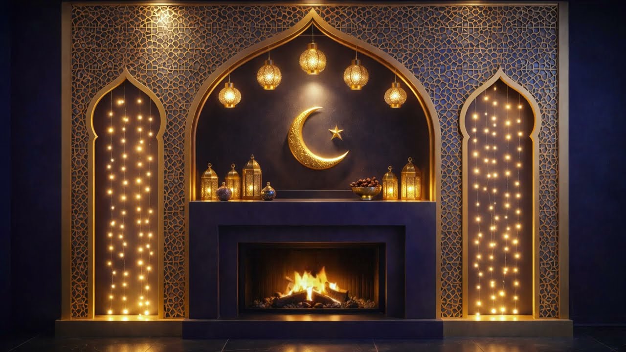 Golden Light in a Deep Blue Night | Ramadan Fireplace Ambience | NO ADS