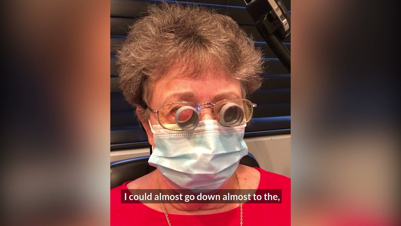 Patient with macular degeneration receives full diameter telescope glasses
