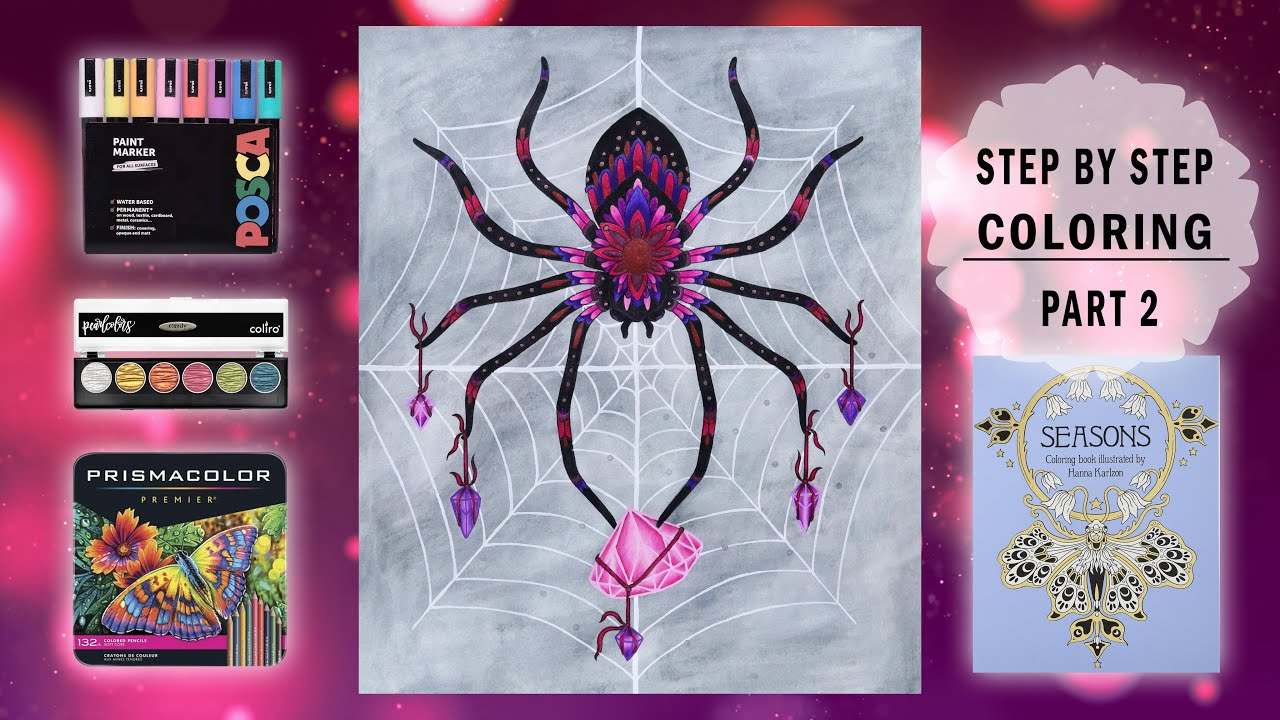Seasons by Hanna Karlzon 🕷 Part 2: Coloring spider and crystals 💎 Color Along