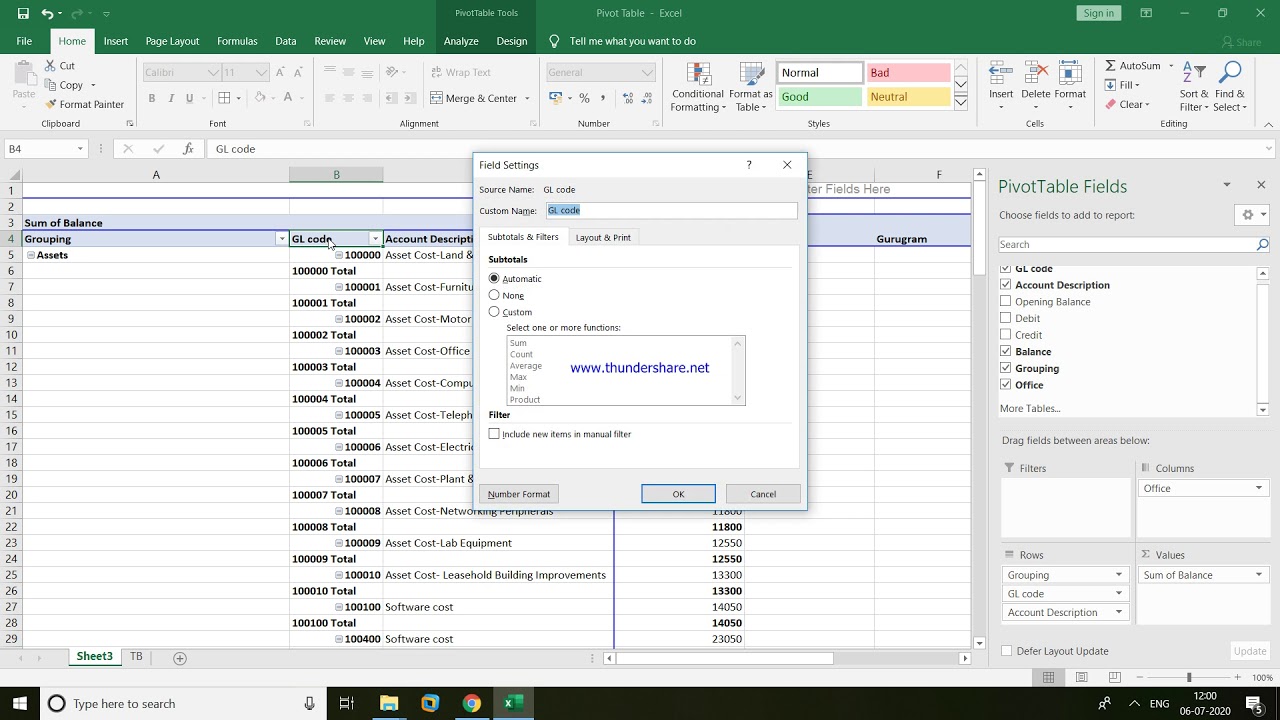 EXCEL COMMAND- PIVOT TABLE