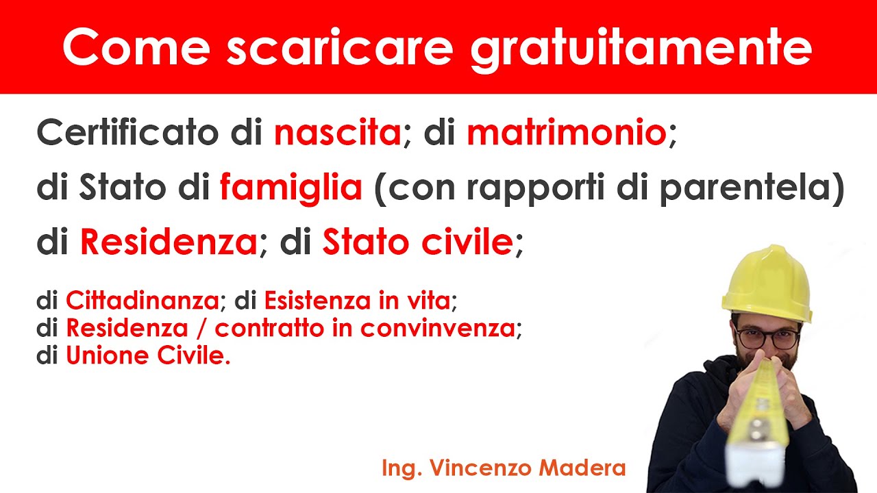 Download gratuito certificato di famiglia, residenza, stato civile, matrimonio, nascita, convivenza