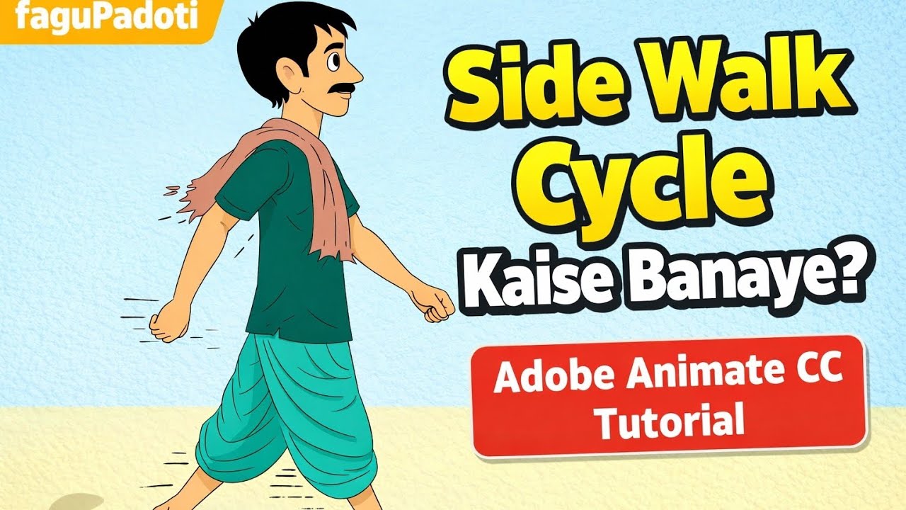 “Adobe Animate CC में Side Walk Cycle कैसे बनाएं | Character Animation Tutorial in Hindi”