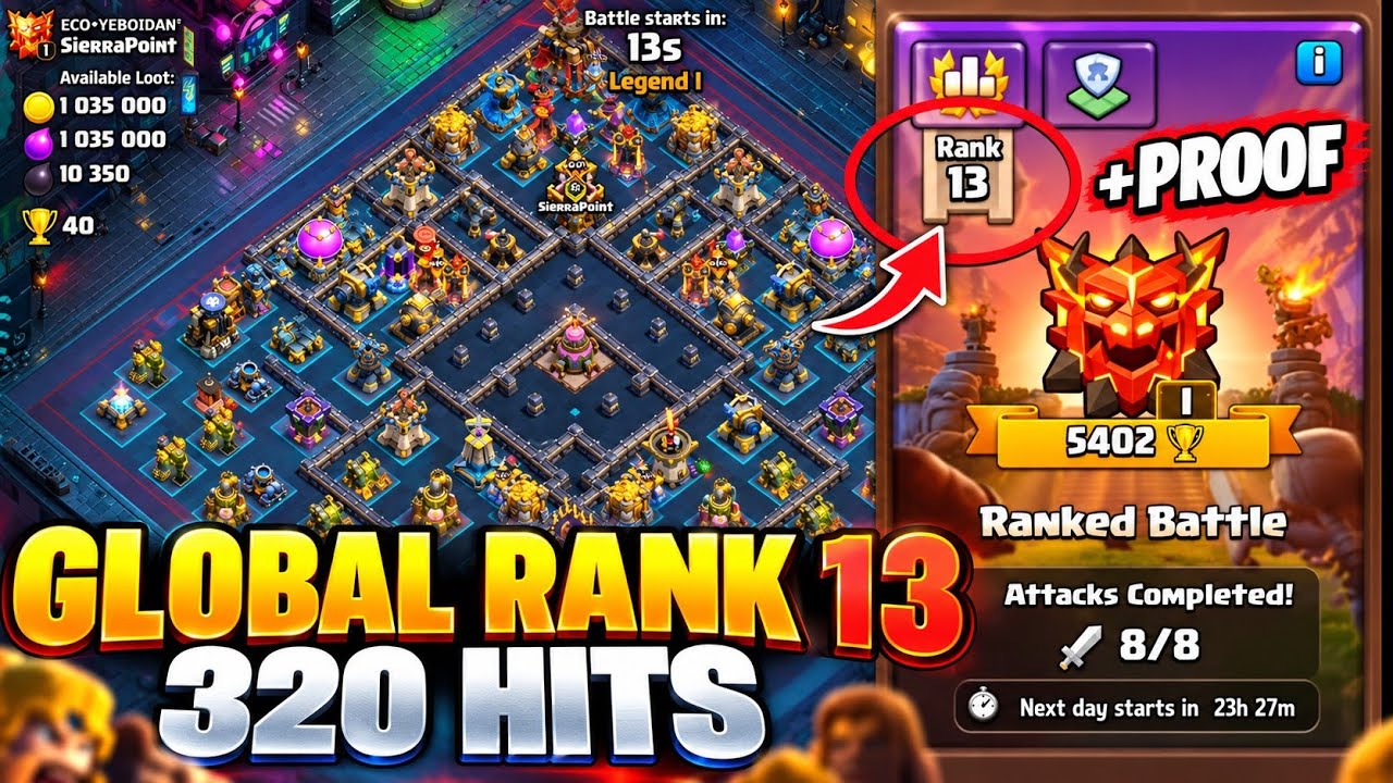 DAY 8 -  Global Rank 13 ( +320 )    Non Stop Crazy TH18 Attack Strategy Trending Meta