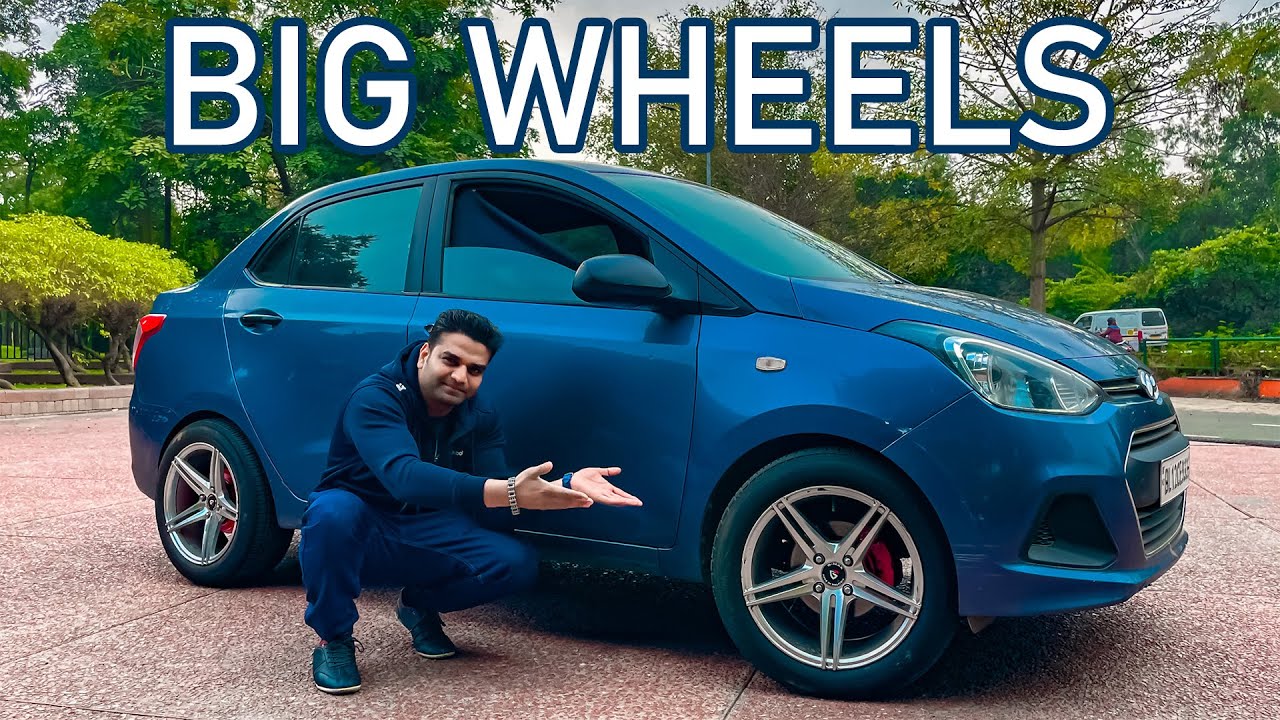 Car Modification Big alloy wheels with huge tyres in old cars like hyundai xcent - King Indian
