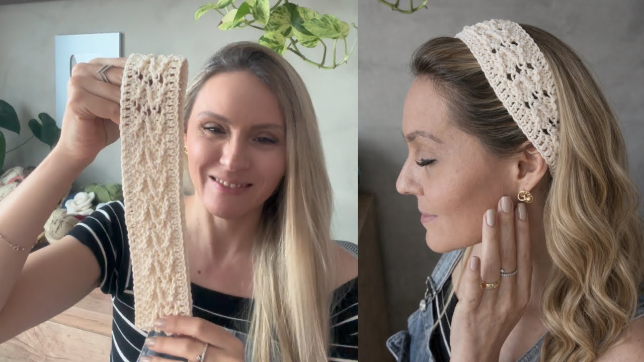 Tiara de crochê cruzada em relevo, rapida e economica/ Faixa de cabelo de croche/Crochet headband