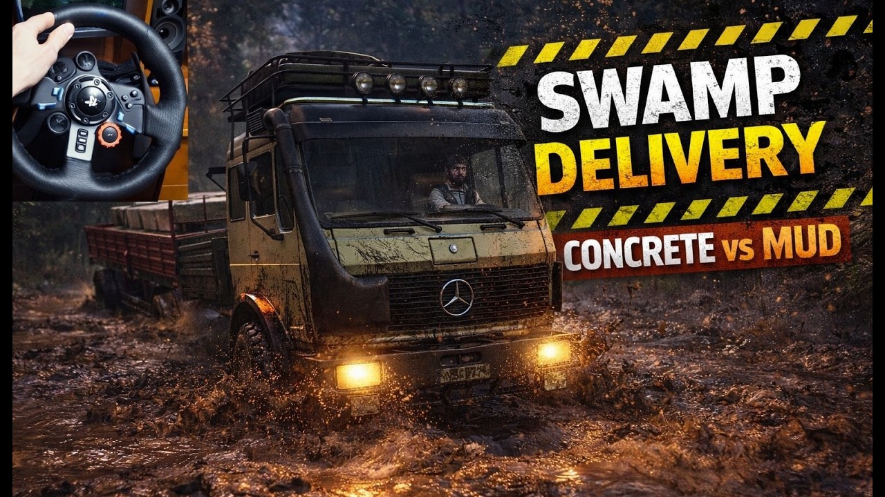Mercedes-Benz 2636 W77 Delivering Concrete Slabs Through Swamps | SnowRunner | Logitech G29