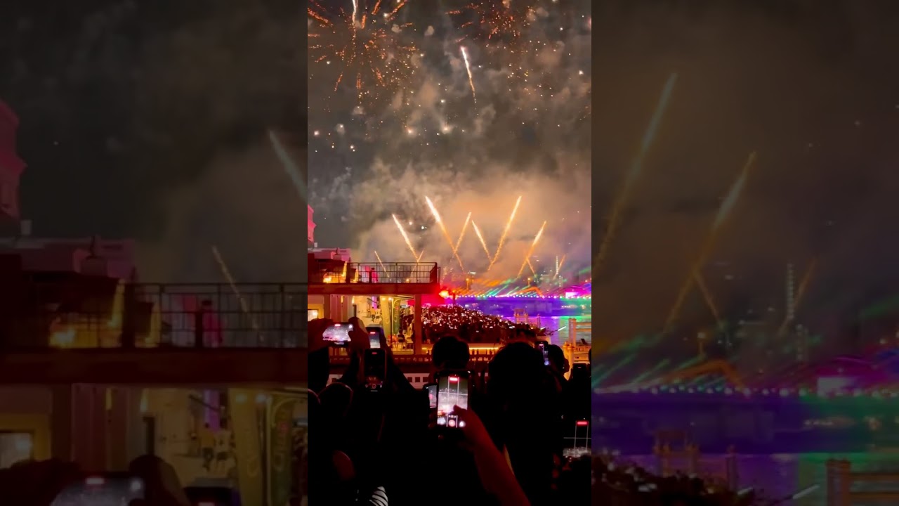 Fireworks by the river in Bangkok, Thailand.  Dec.,2025
