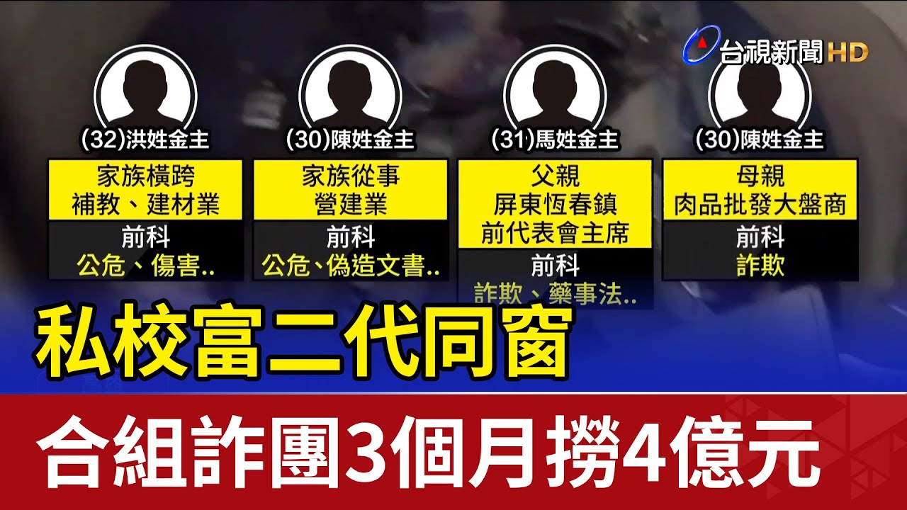私校富二代同窗 合組詐團3個月撈4億元