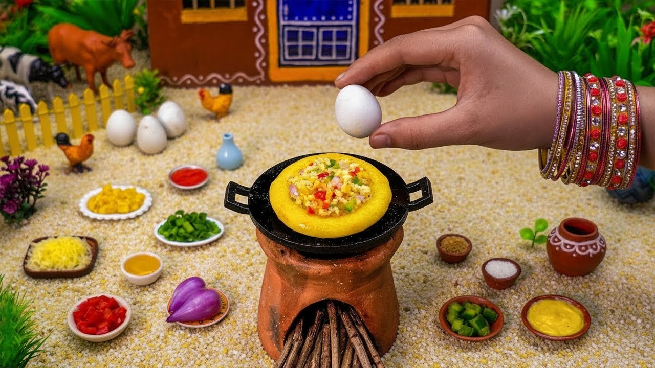 Miniature Roadside Egg Pizza Recipe | Anda Wala Pizza | Tiny Foodkey