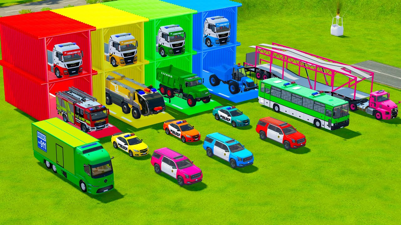 ALL POLICE VEHICLES, FIRE AND DUMP TRUCK, BUS TRANSPORT TO GARAGE - FS22