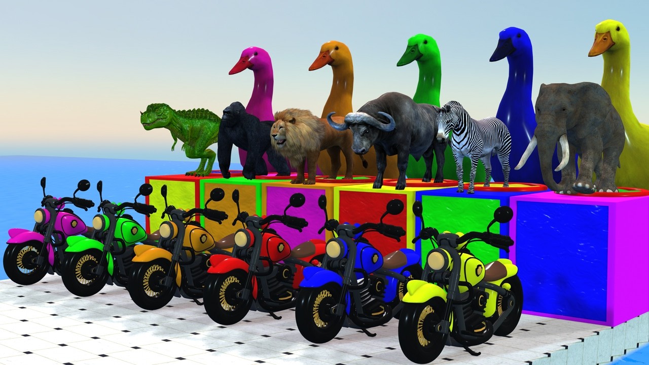 Long Slide Game With Cow Elephant Gorilla Hippopotamus Tiger 3d Animal Game Funny 3d Animals