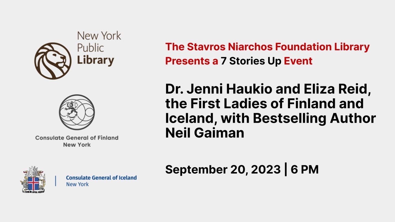 Dr. Jenni Haukio and Eliza Reid with Neil Gaiman