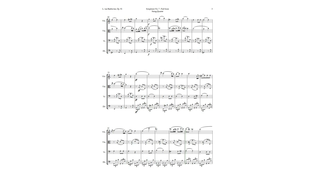 Symphony No. 7 by Beethoven for String Ensemble | SHEET MUSIC